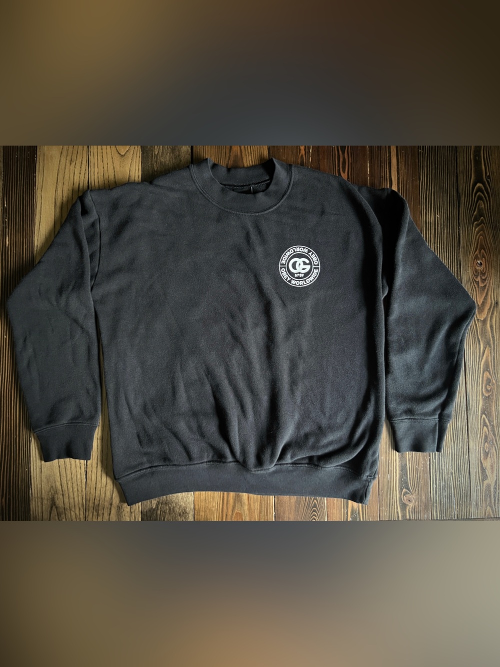 OBEY Worldwide No.89 Graphic Crewneck Sweatshirt Black Pullover Urban Skate Logo